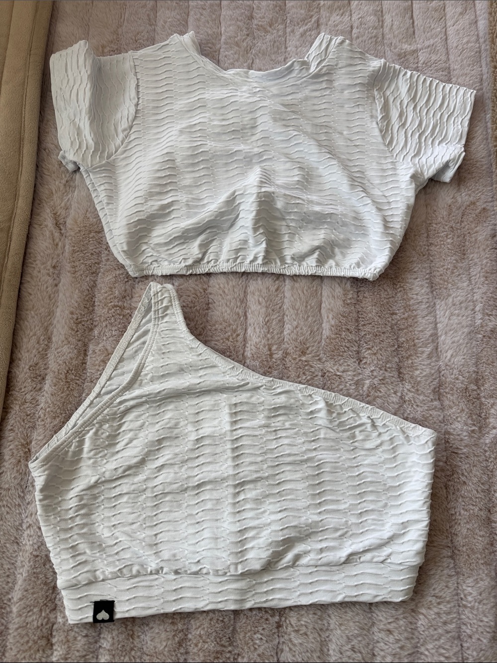 Booty by Brabants White Textured One-Shoulder Crop Top Short Sleeve Crop Top Set